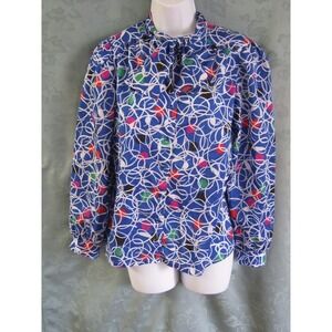 Vintage Alicia Secretary Blouse Size Large Tie Neck Geometric Print Career Top